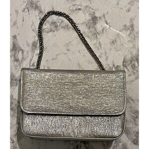 Antique 20s Art Deco Flapper Silver Taffeta Chain Handle Handbag Purse Hoco Prom